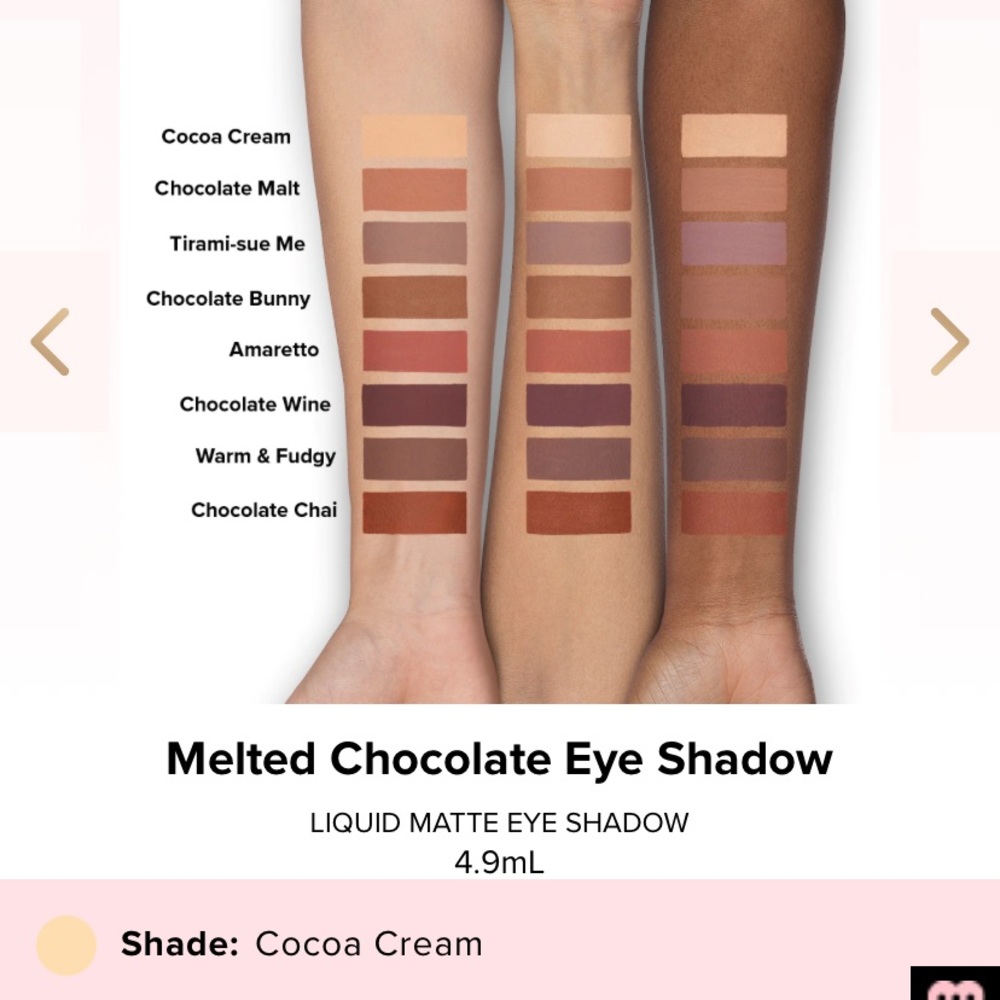 NEW Too Faced melted chocolate eye shadow, liquid matte, ‘cocoa cream’ shade - Picture 2 of 5